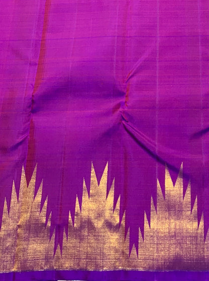 Pure Kanchipuram Silk Saree Dual Magenta Colour with Temple Border