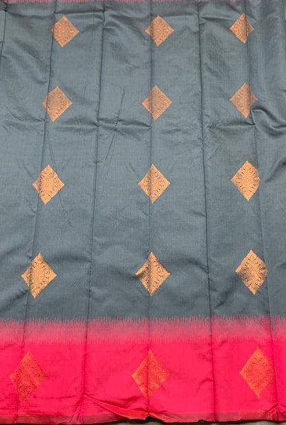 Gray Colour Art Silk Saree with Pink Border
