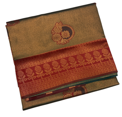 Art Silk Saree Green Colour with Maroon Border