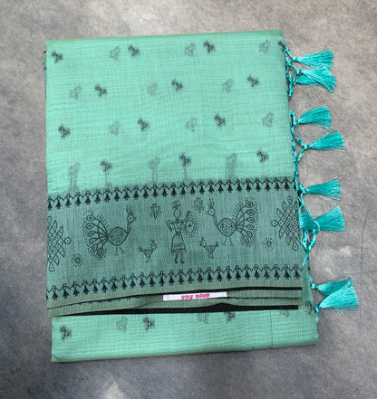 Banaras Katan Saree Sapphire Colour with Katan Work Border