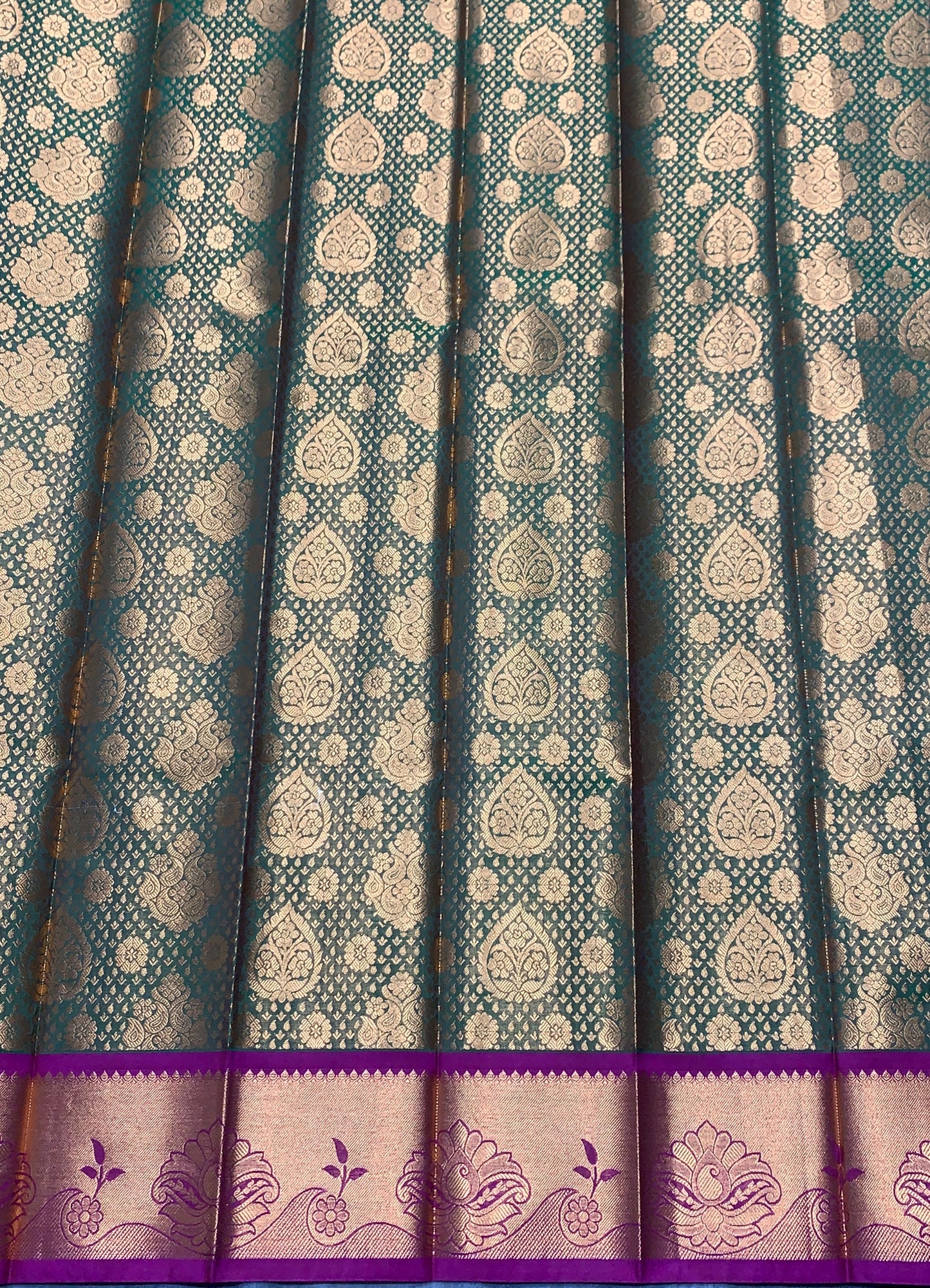 Vegan Silk Saree Olive Green Colour with Pink and Copper Border