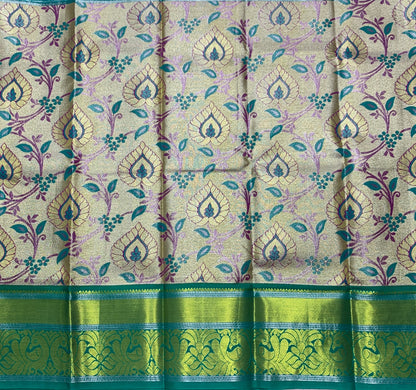 Sliver Shade Vegan Silk Kids Pattu Pavadai with Contrast Border for age 2 to 5