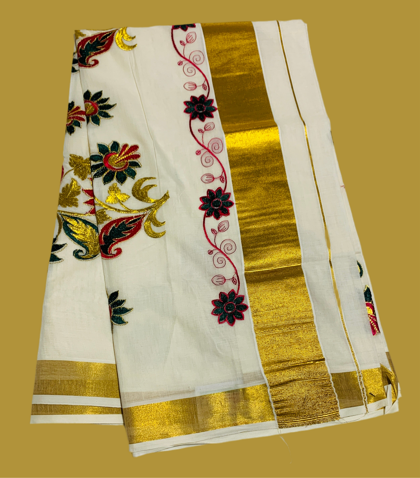 Kerala Cotton Saree Cream Colour with Zari Border