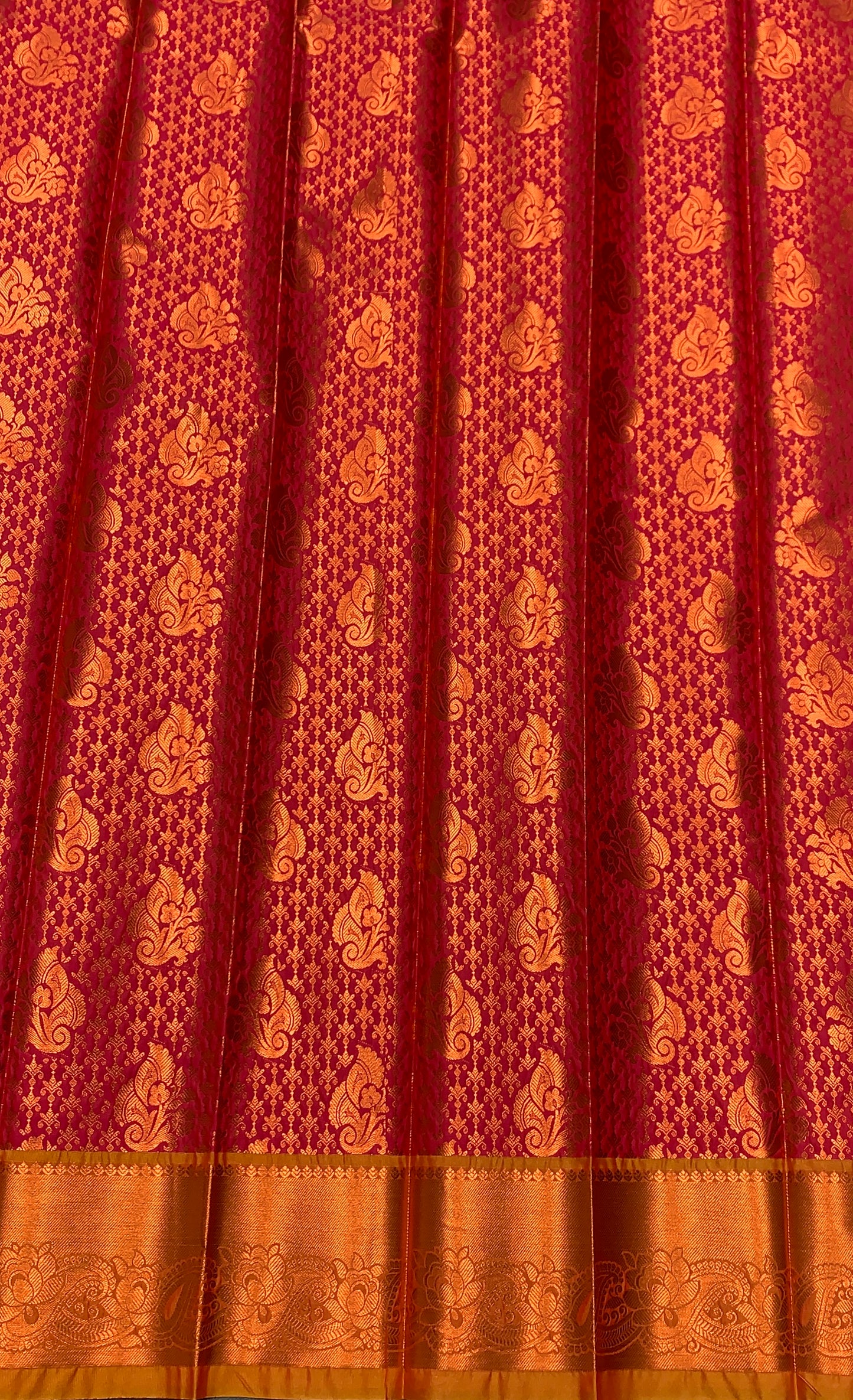 Vegan Silk Saree Pink Colour with Golden Yellow and Copper Border