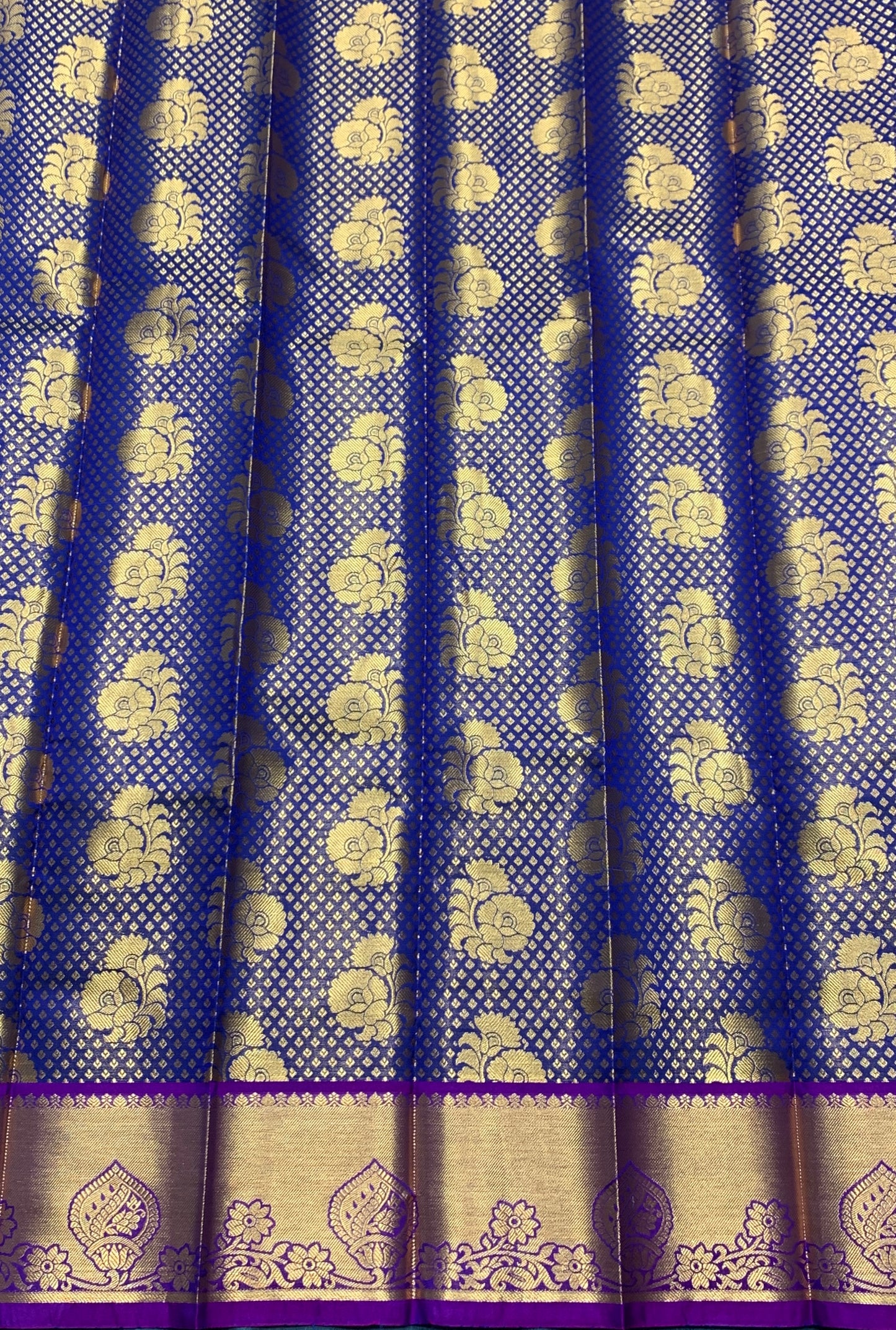 Vegan Silk Saree Blue Colour with Magenta and Copper Border