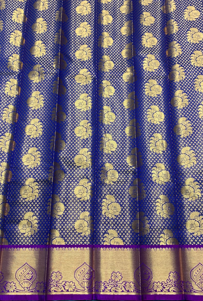 Vegan Silk Saree Blue Colour with Magenta and Copper Border