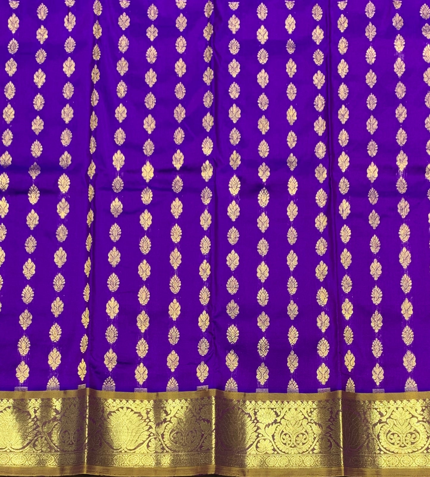 Violet Shade Pure Kanchipuram Kids Pattu Pavadai with Contrast Border for Newborn to 2 Years