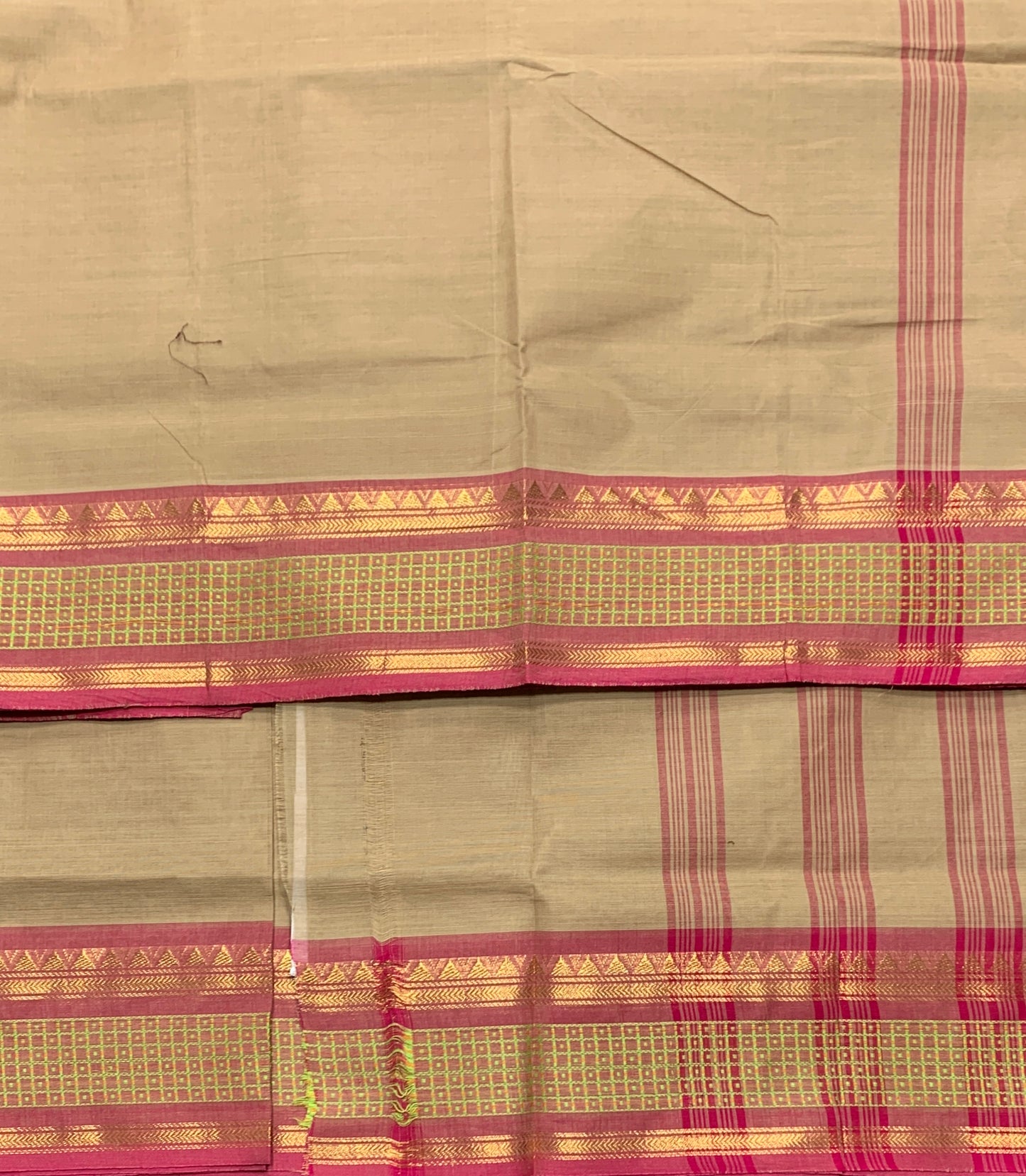 Chettinad Cotton Saree Sandal Colour with Light Pink Border