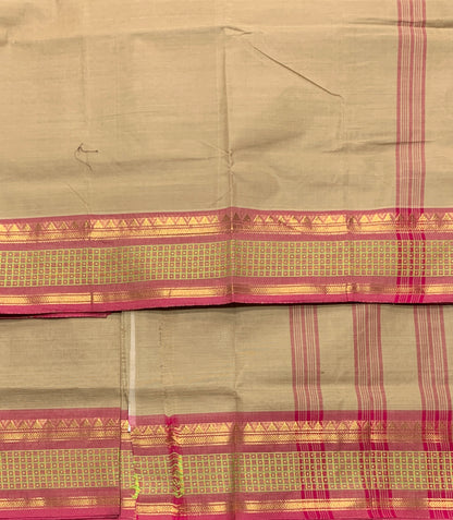 Chettinad Cotton Saree Sandal Colour with Light Pink Border