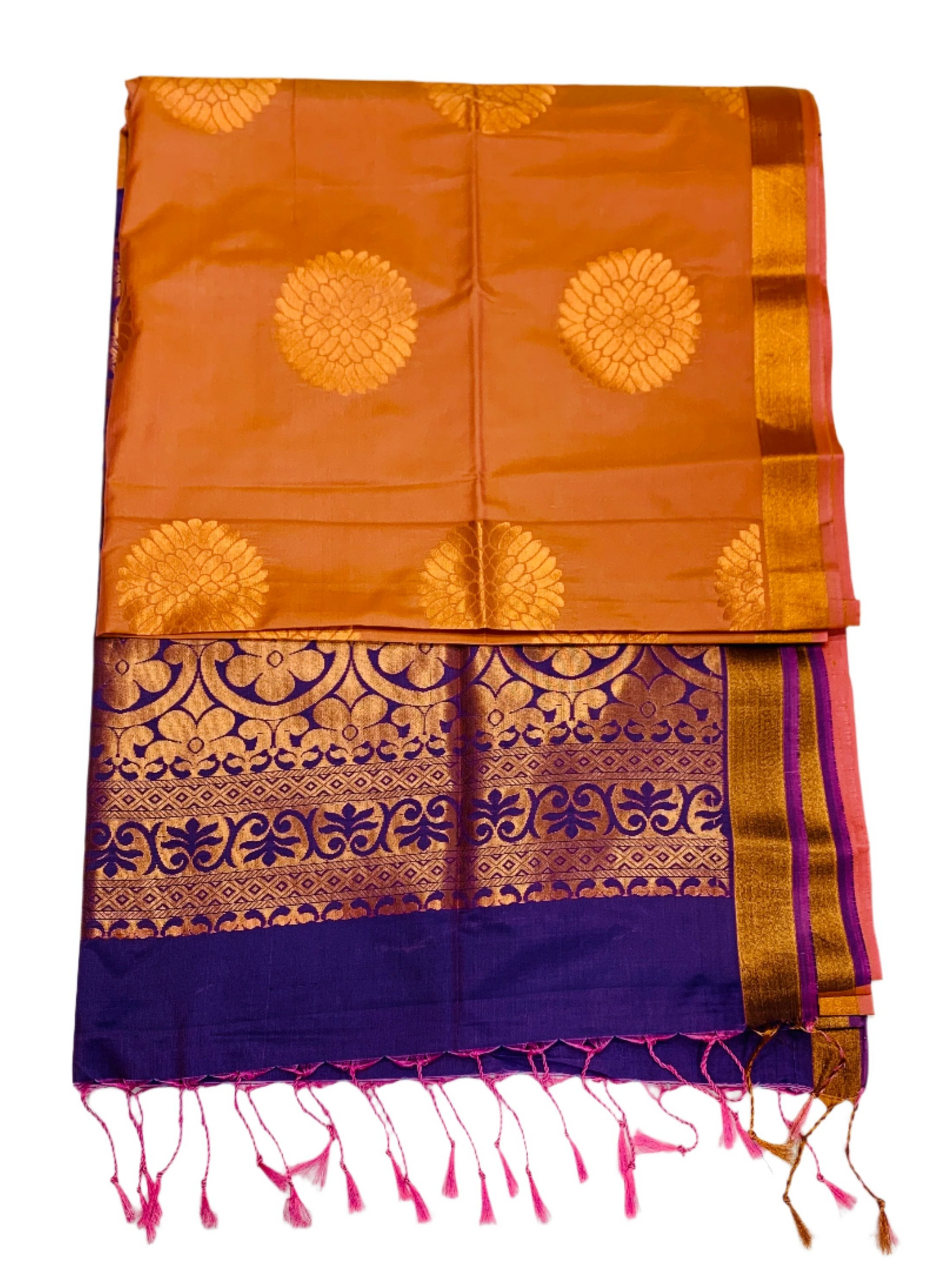 Soft Vegan Silk Saree Orange shade with Floral Design