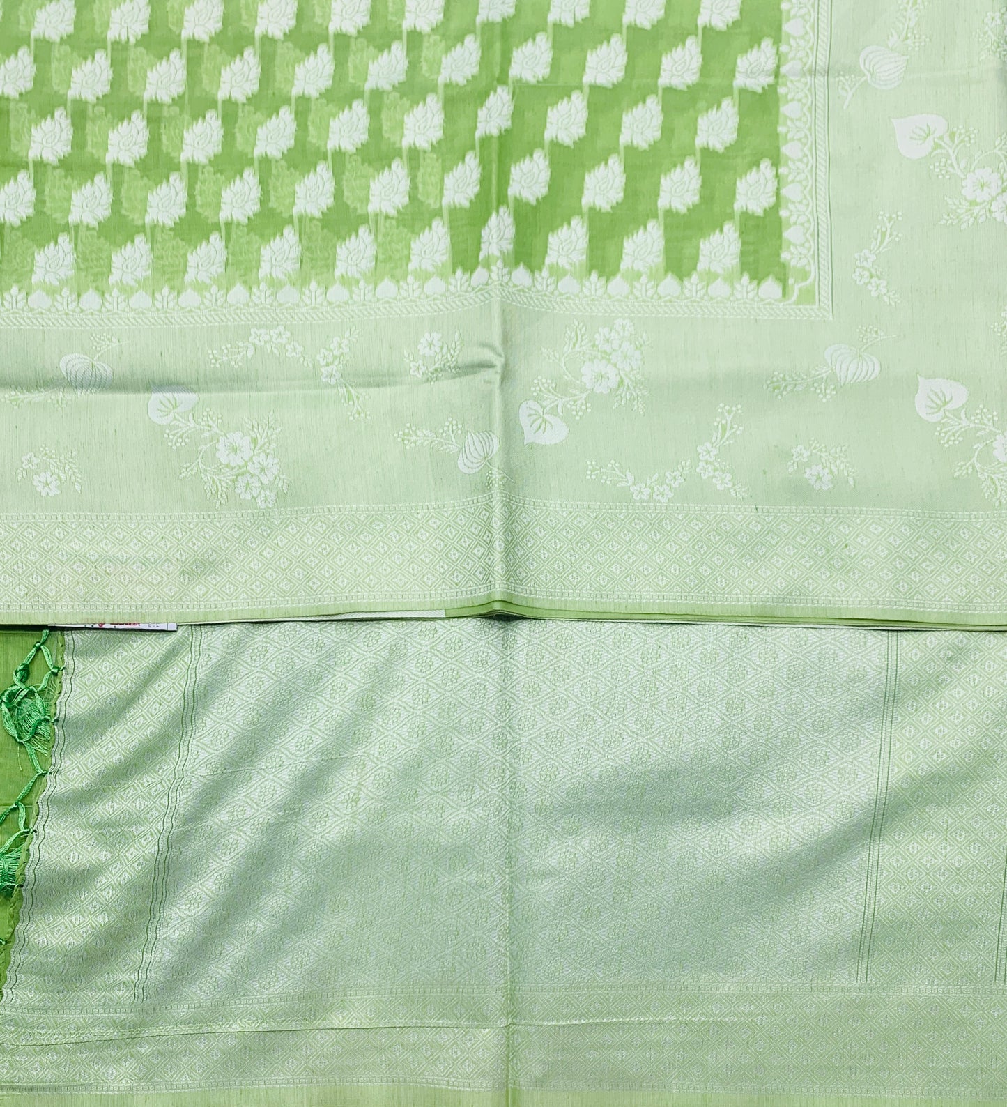 Banaras Katan Saree Light Green Colour with Katan Work Border