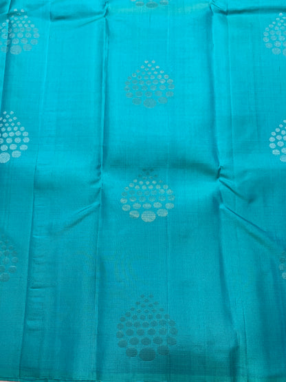 Pure Kanchipuram Silk Saree Sapphire Colour with Border Less