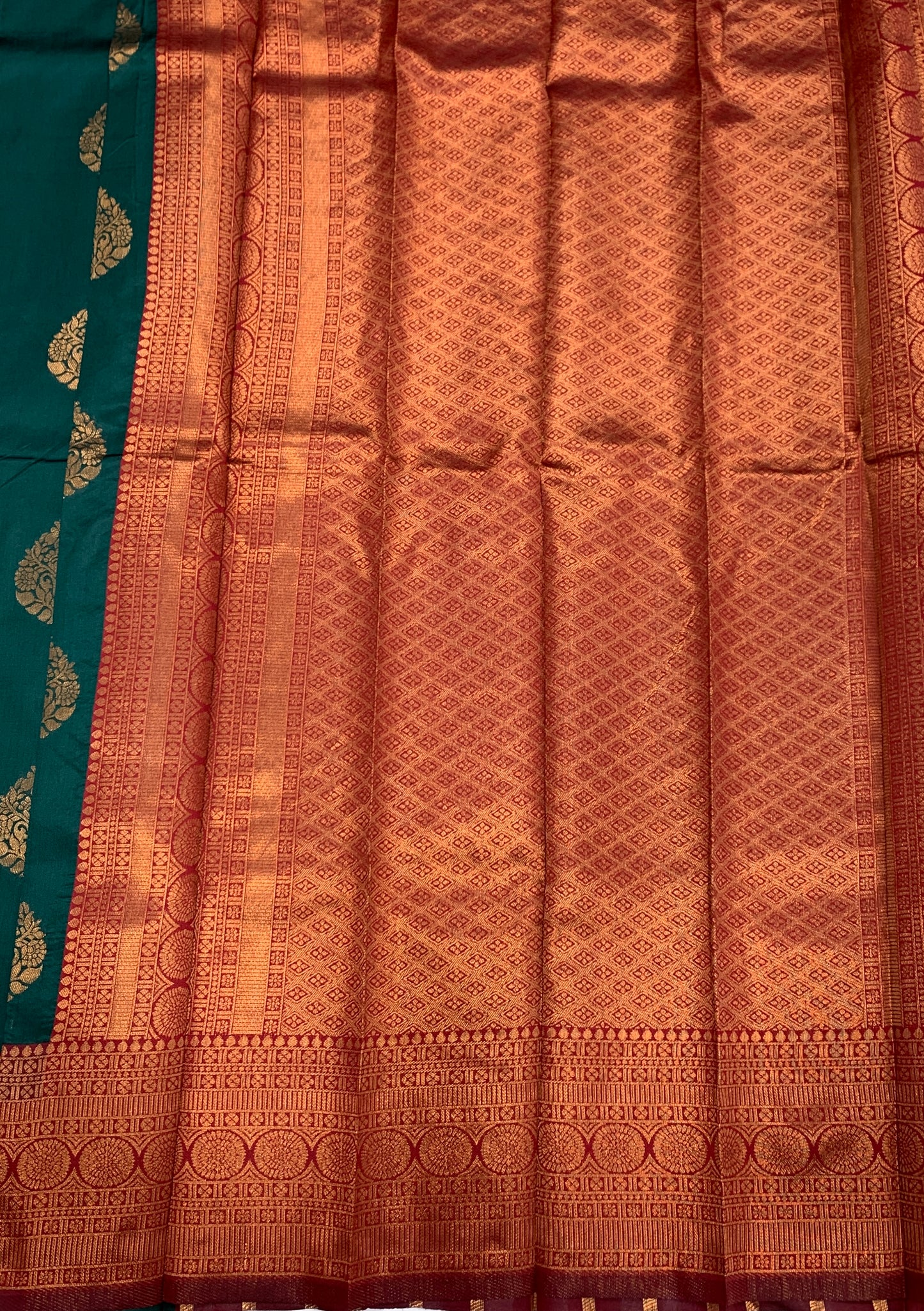 Art Silk Saree Peacock Green Colour with Maroon Border