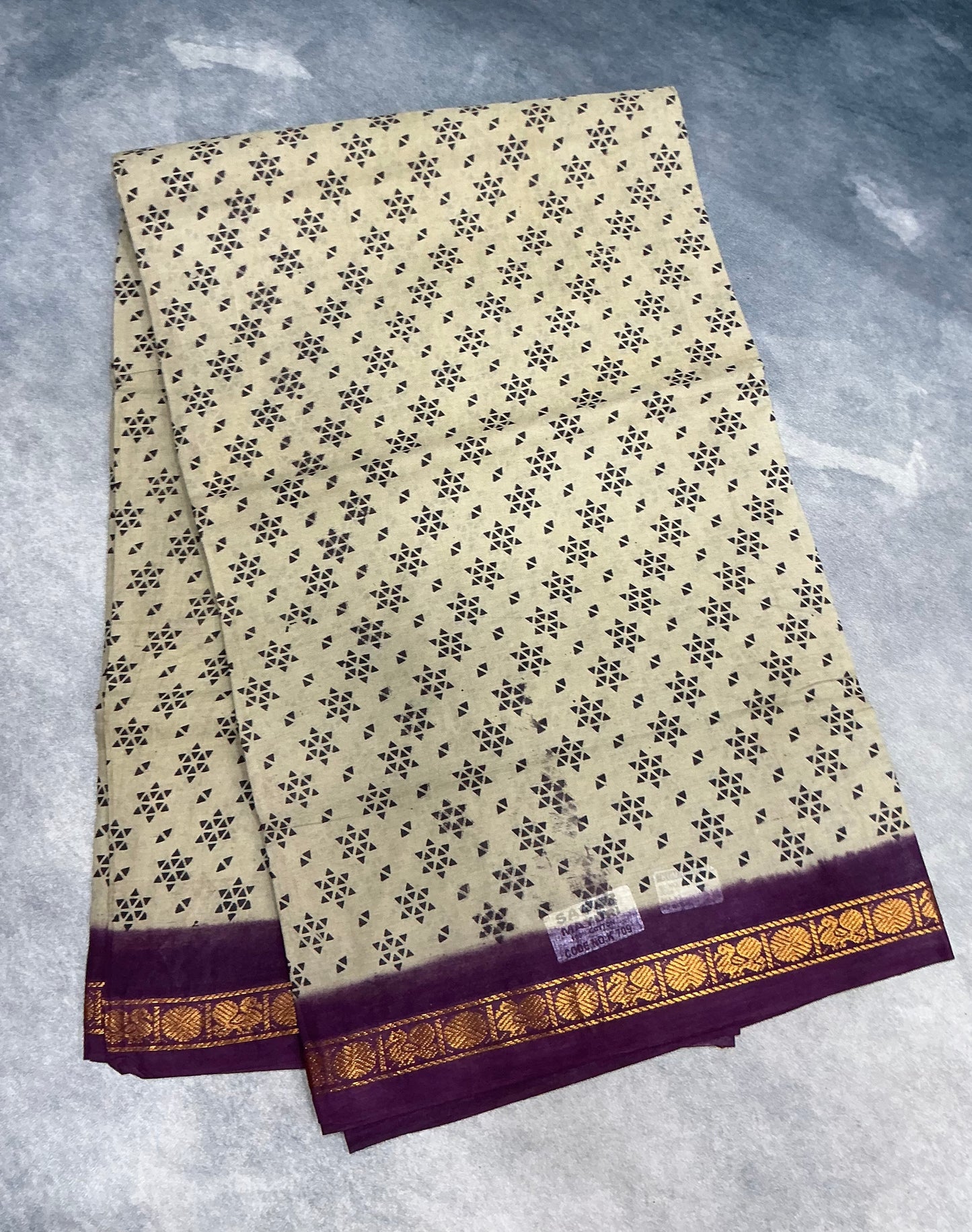 Chettinad Sungudi Cotton Sandal Colour with Magenta Colour Border