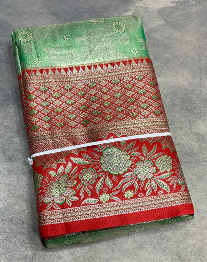 Rama Green Colour Soft kanchi pattu with Red Colour Border