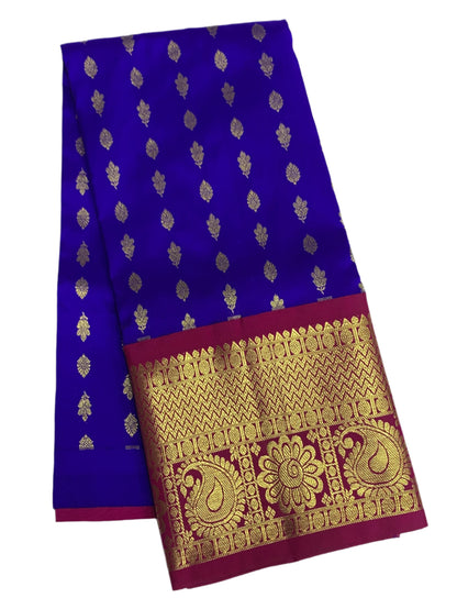 Blue Shade Pure Kanchipuram Kids Pattu Pavadai with Contrast border for age 2 to 5