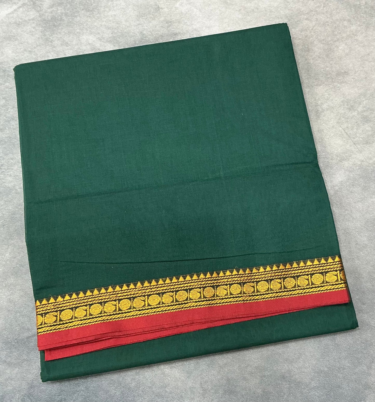 Chettinad Cotton Saree Green Colour with Red Colour with Thread Work Border