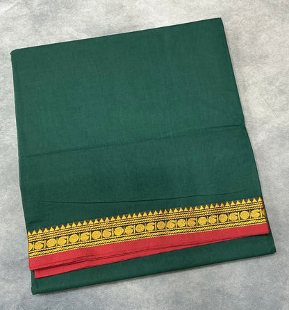 Chettinad Cotton Saree Green Colour with Red Colour with Thread Work Border