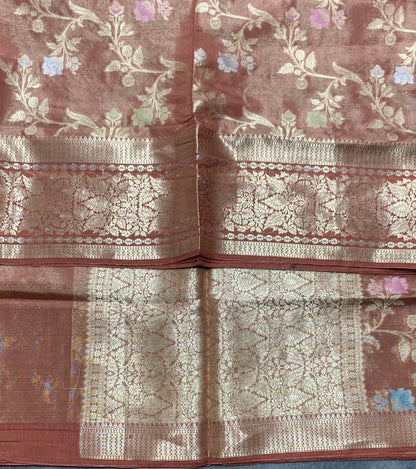 Meenakari Banaras Tissue Silk Saree Chocolate Brown Colour