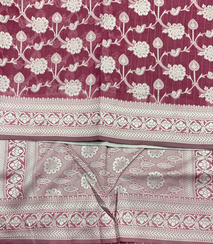 Banaras Katan Saree Magenta Colour with Katan Work Border