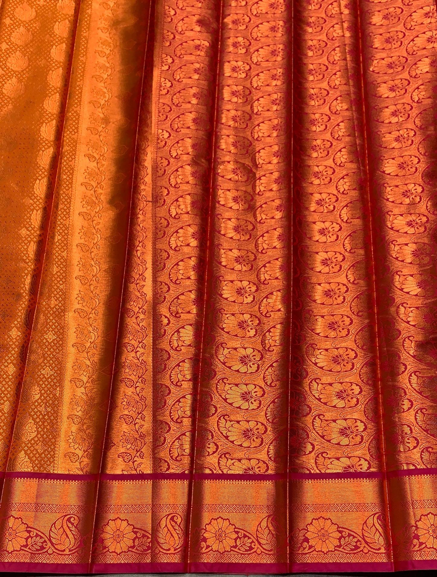 Vegan Silk Saree Golden Yellow Colour with Pink and Copper Border
