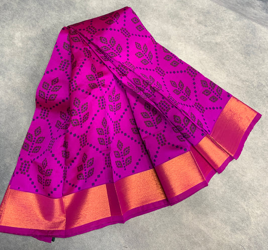 Fancy Cotton Saree Rani Pink Colour with Copper Zari Border