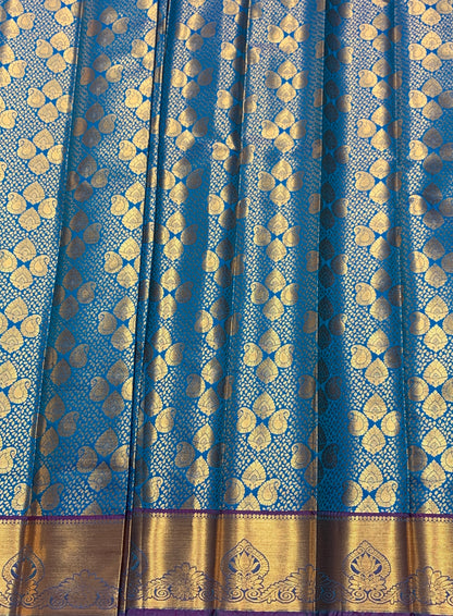 Vegan Silk Saree Blue Colour with Magenta and Copper Border