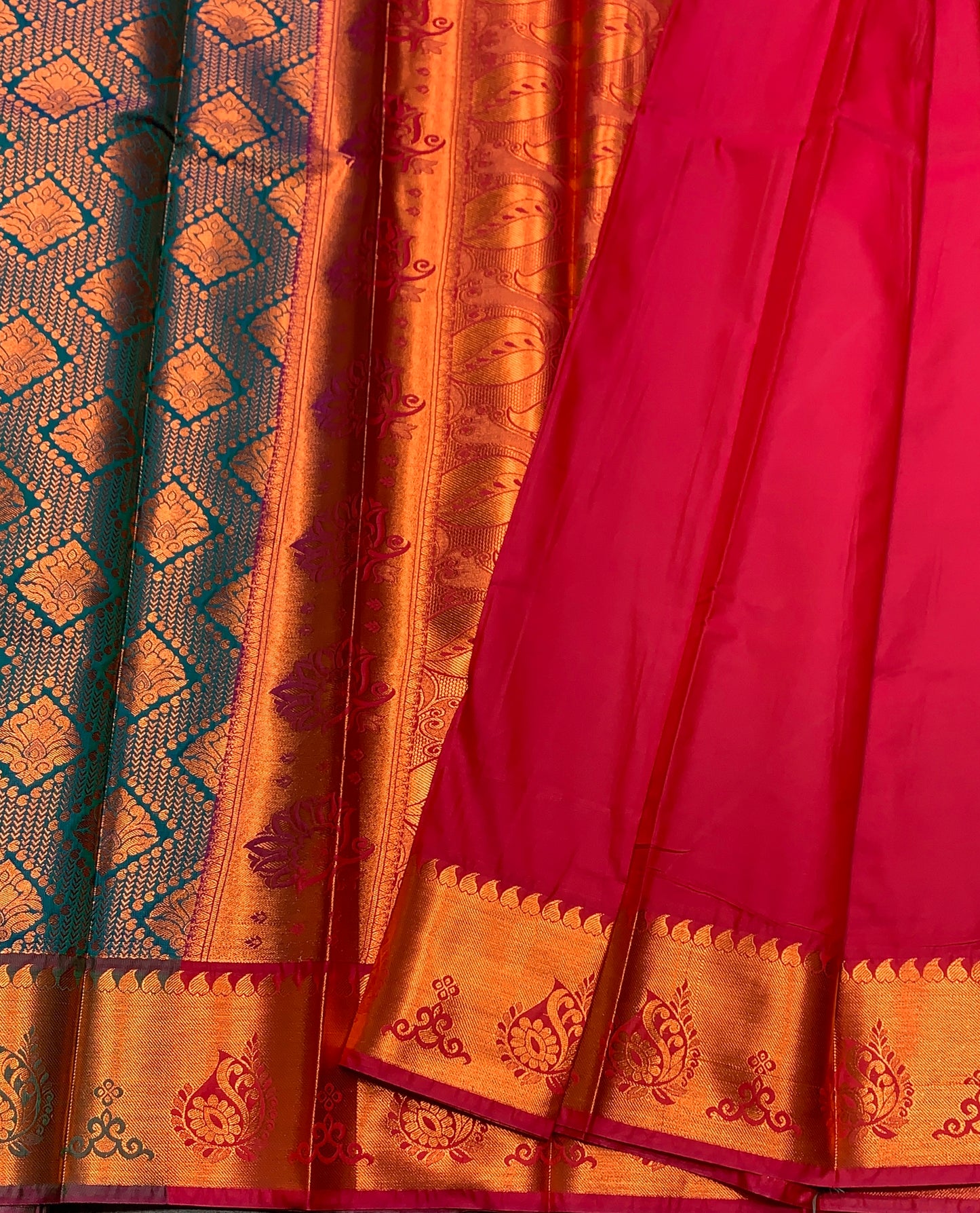 Vegan Silk Saree Aqua Blue Colour with Pink and Copper Border
