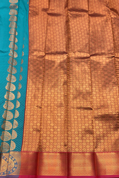 Vegan Silk Saree Sapphire Colour Saree with Copper Border