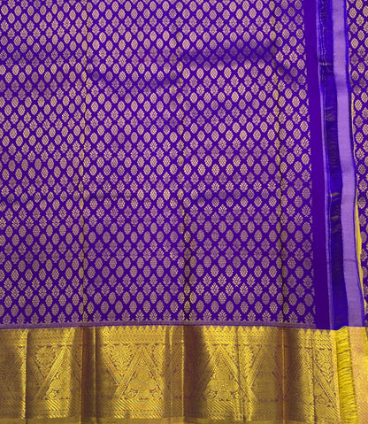 Blue shade Pure kanchipuram Kids Pattu Pavadai with contrast border for newborn to 2 Years