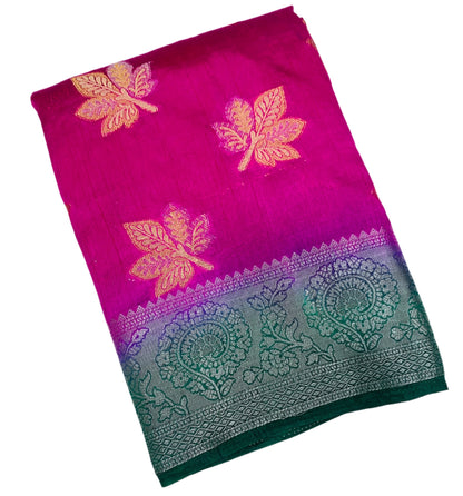 Tussar Saree Pink Colour with Green Border