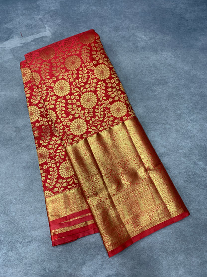 Red Colour Soft Kanchi Tissue Pattu Saree with Golden border