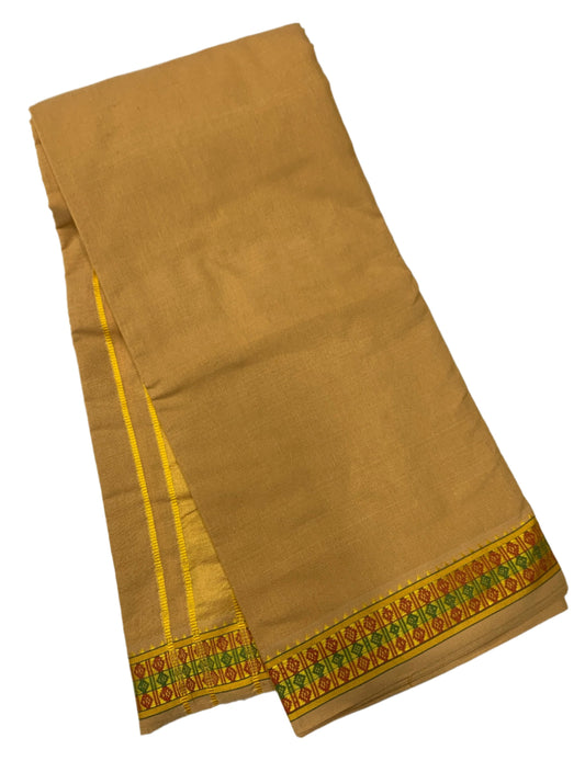 Mustard Yellow Dhoti with Green & Maroon Diamond Border