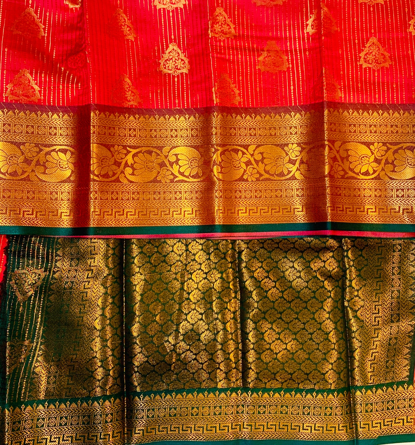 Vegan Lakshadeepam Silk Saree Tomato Red Colour with Copper Zari Border