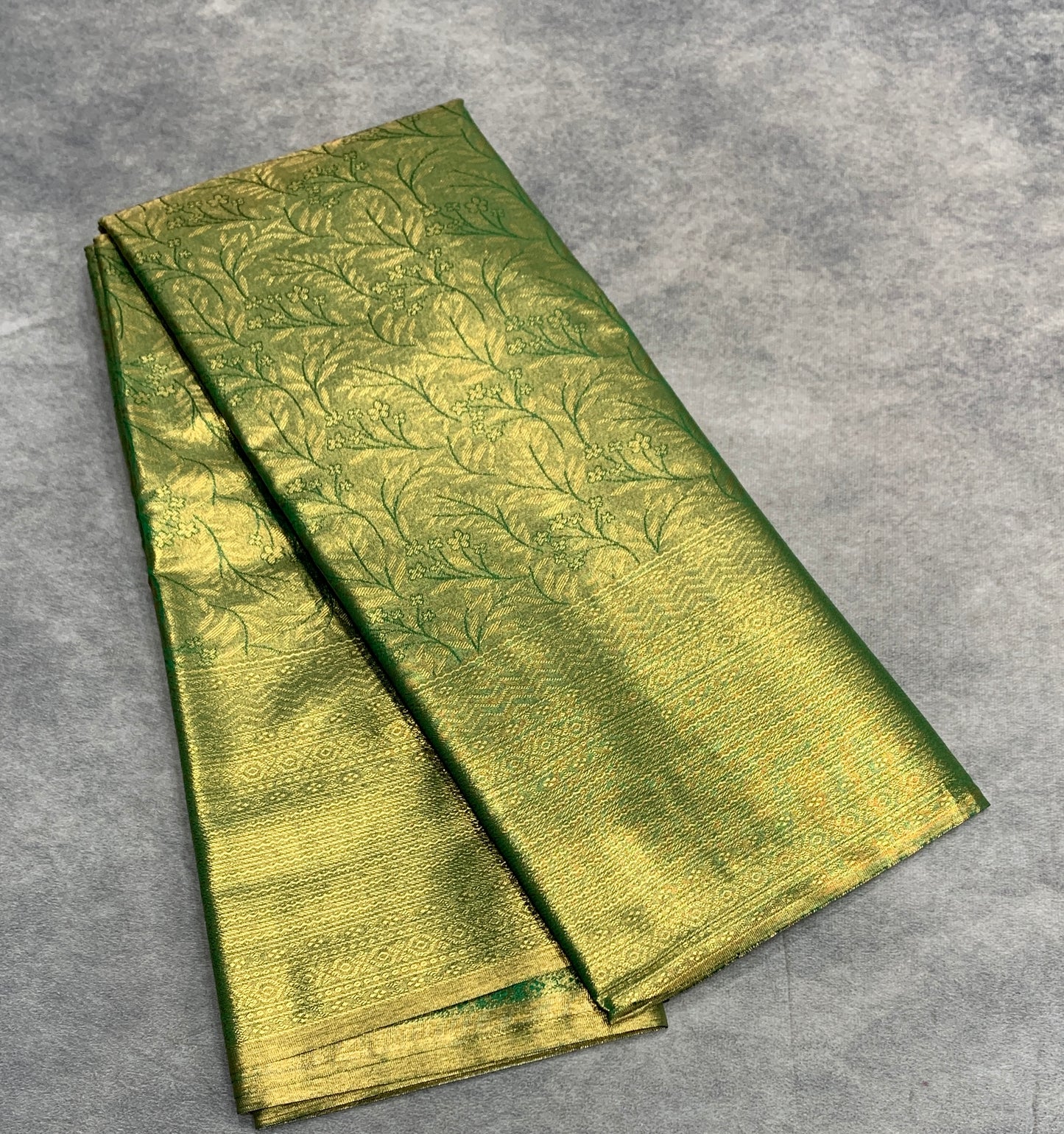 Fancy Tissue Saree Olive Green Colour with Self Design Border