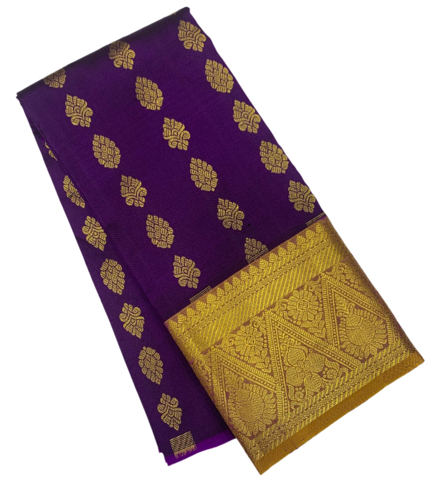 Violet shade Pure kanchipuram Kids Pattu Pavadai with contrast border for newborn to 2 Years