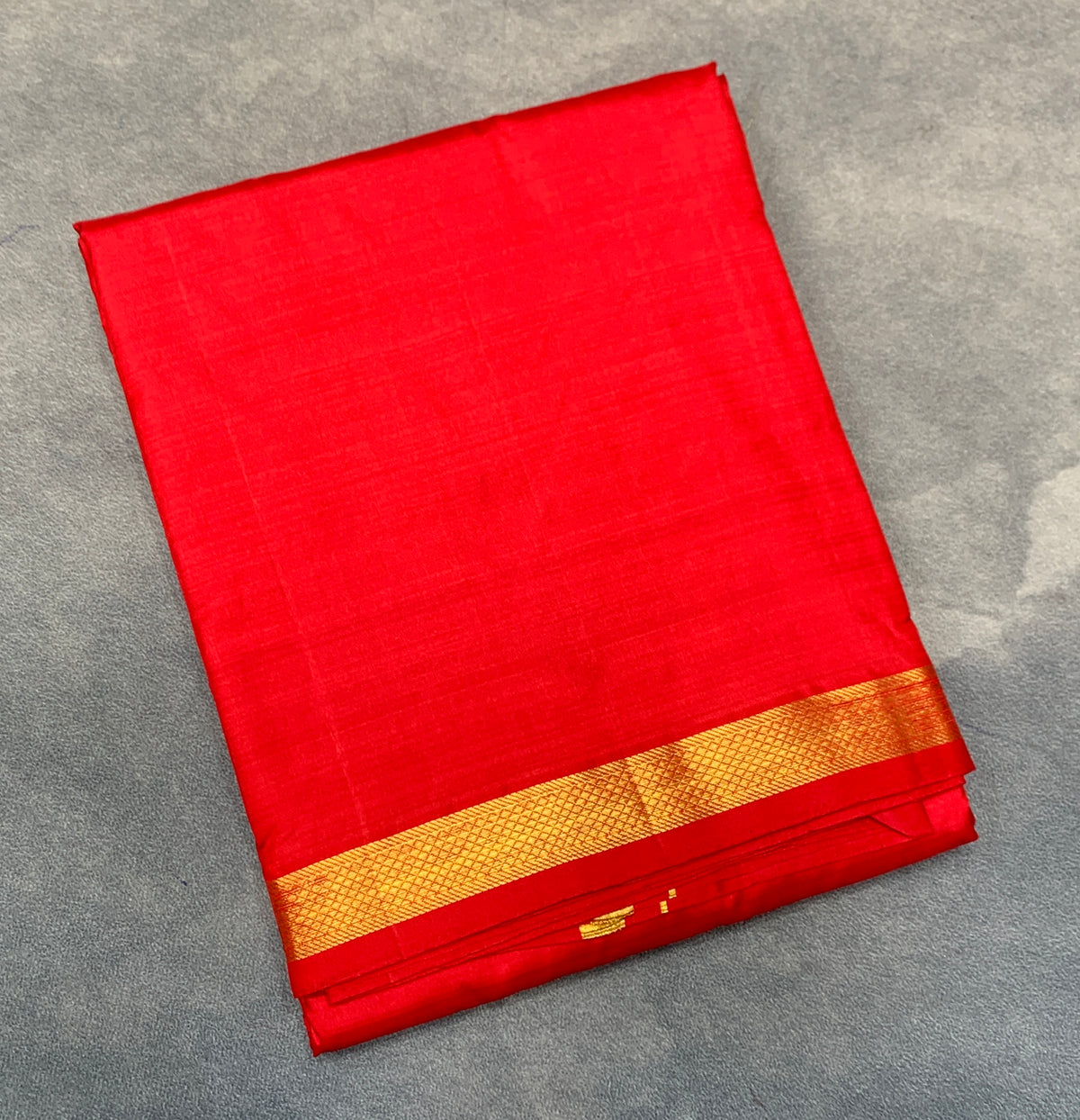 9X5 Pure Silk Dhoti Red Colour with Small Golden Zari Border