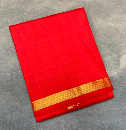 9X5 Pure Silk Dhoti Red Colour with Small Golden Zari Border