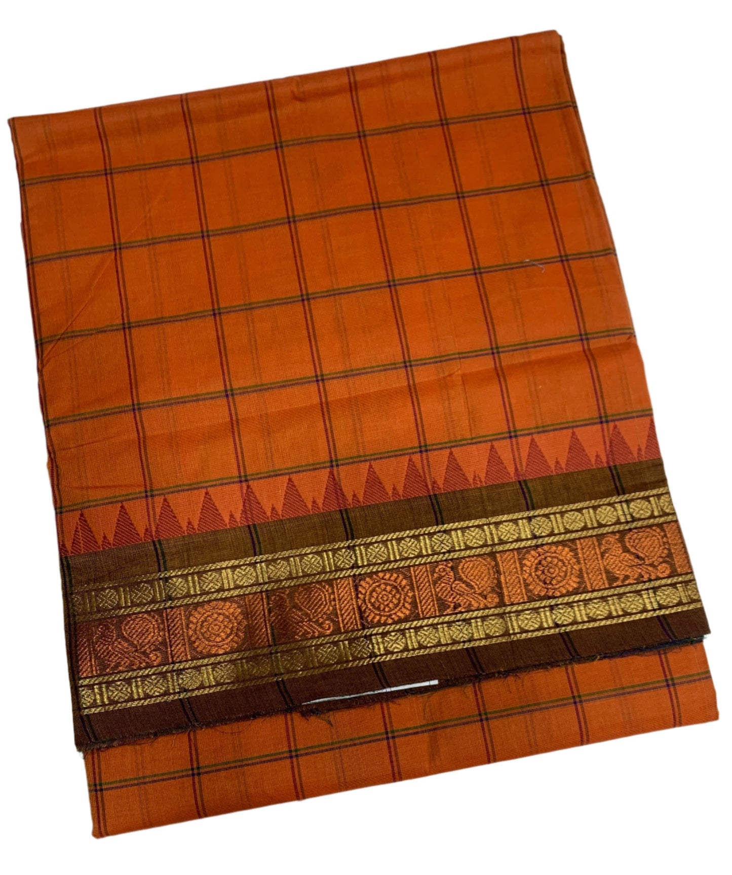 Chettinad Cotton Saree Orange Colour with Checked Design