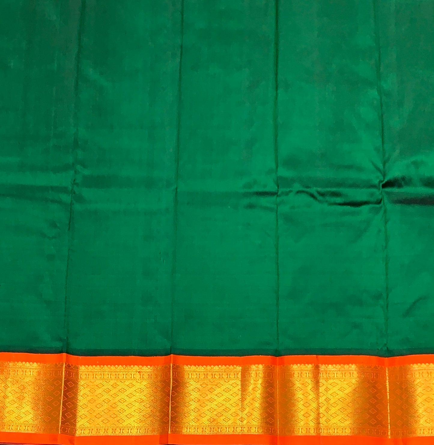 Green Shade Pure kanchipuram Kids Pattu Pavadai with Contrast Border for Newborn to 2 Years