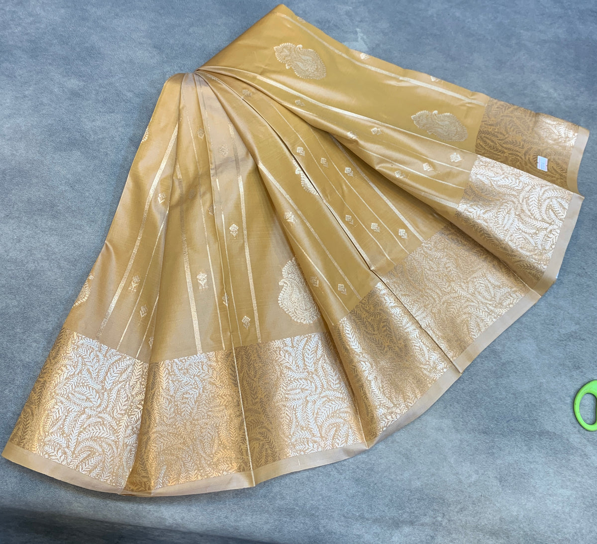 Soft Silk Casual Saree Antique Gold with Sliver Zari Border