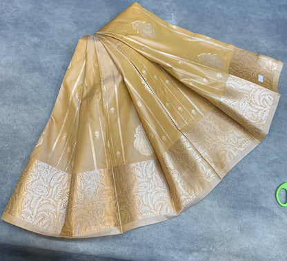 Soft Silk Casual Saree Antique Gold with Sliver Zari Border