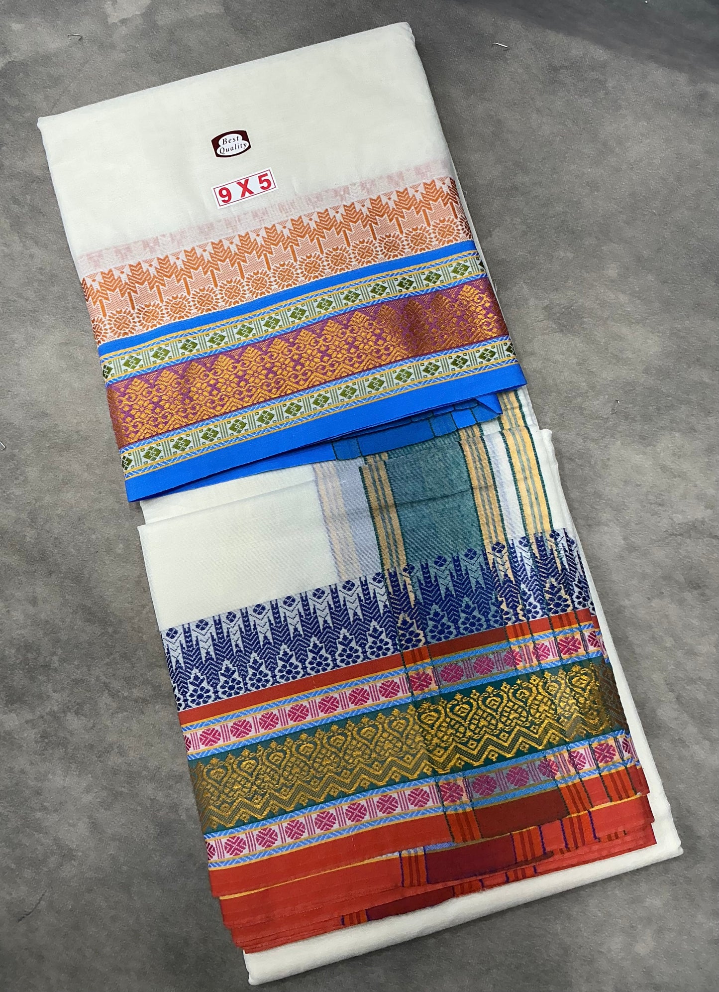10X6 Cotton Dhoti White Colour with Blue Border
