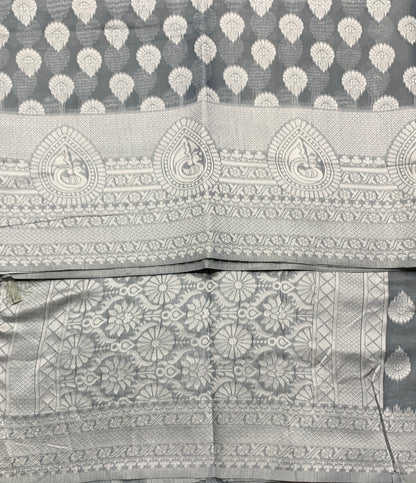 Banaras Katan Saree Gray Colour with Katan Work Border