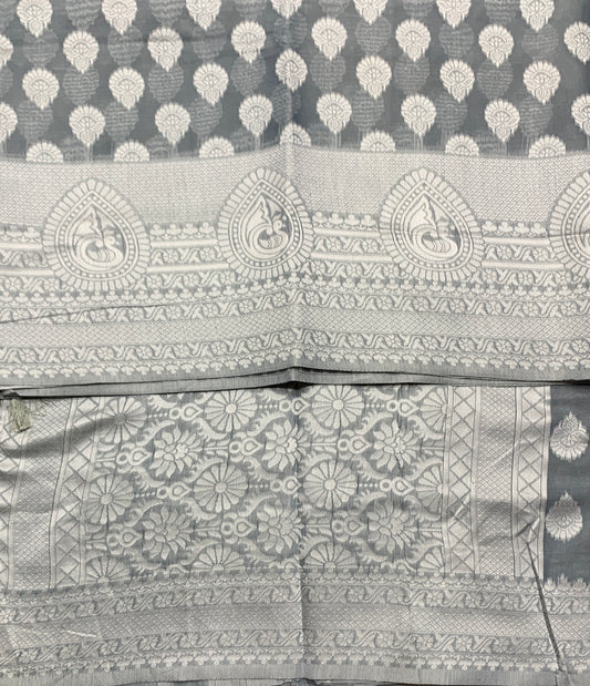 Banaras Katan Saree Gray Colour with Katan Work Border