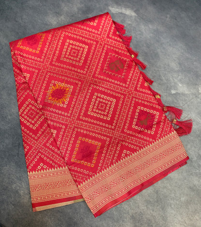 Banaras Soft Silk Saree Peach Pink Colour with Sliver Colour Floral Design Border