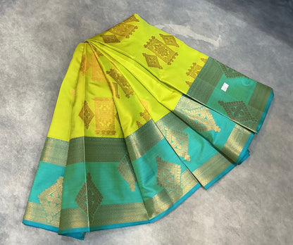 Soft Silk Casual Saree Apple Green Colour with Rettai Rama Green Colour Border