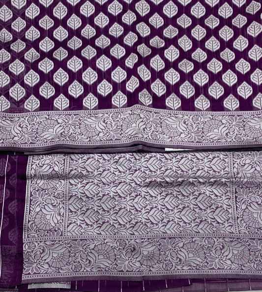 Banaras Katan Saree Dark Purple Colour with Katan Work Border