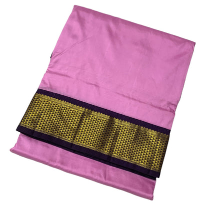 9 yards Pure Kanchipuram Silk Saree Baby Pink Colour with Violet and Zari Border