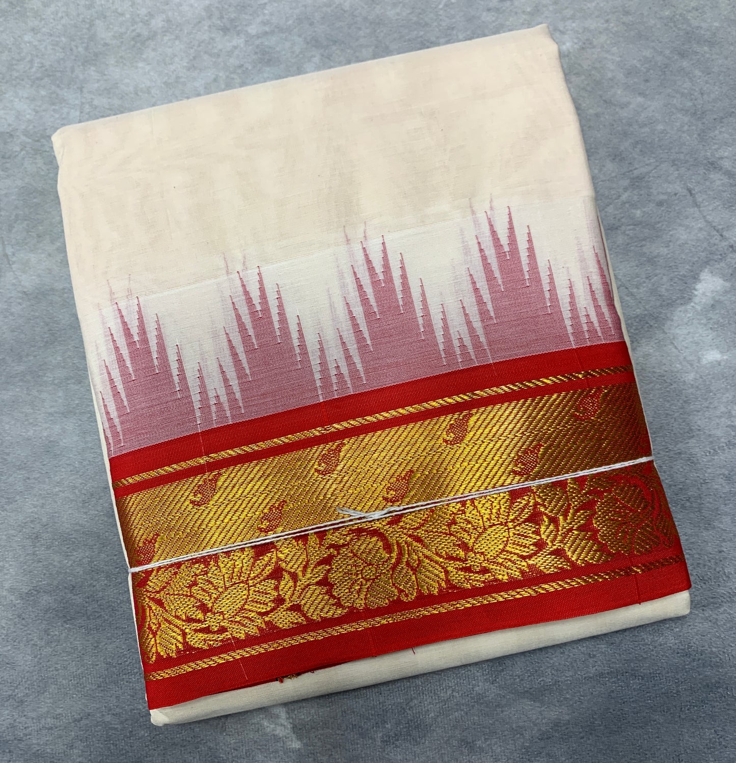 Korvai Cotton Dhoti Half White Colour Red and Green Border